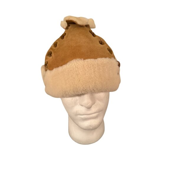 Mongolian Unisex Warm Hat One Size Tan Sheepskin Fur Pom-Pom Unique Winter main image 9